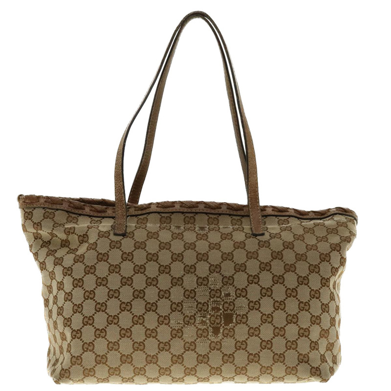 【日本直送】GUCCI GG 帆布流蘇竹節手提包米色棕色 218780 正品 tb616-1