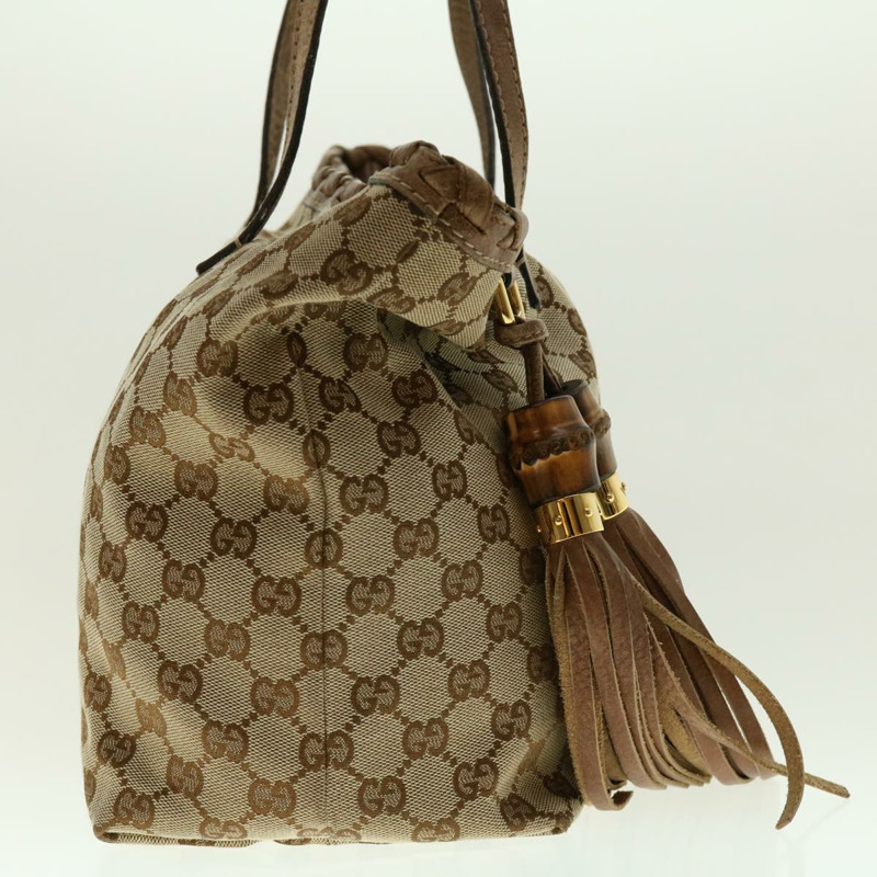 【日本直送】GUCCI GG 帆布流蘇竹節手提包米色棕色 218780 正品 tb616-3