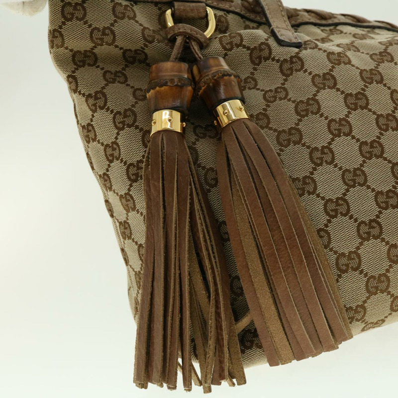 【日本直送】GUCCI GG 帆布流蘇竹節手提包米色棕色 218780 正品 tb616-5