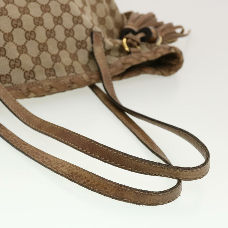 【日本直送】GUCCI GG 帆布流蘇竹節手提包米色棕色 218780 正品 tb616-6