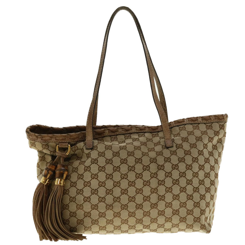 【日本直送】GUCCI GG 帆布流蘇竹節手提包米色棕色 218780 正品 tb616-12