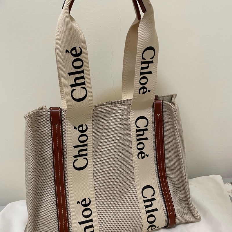 Chloe 中款 woody 帆布皮革托特包-1