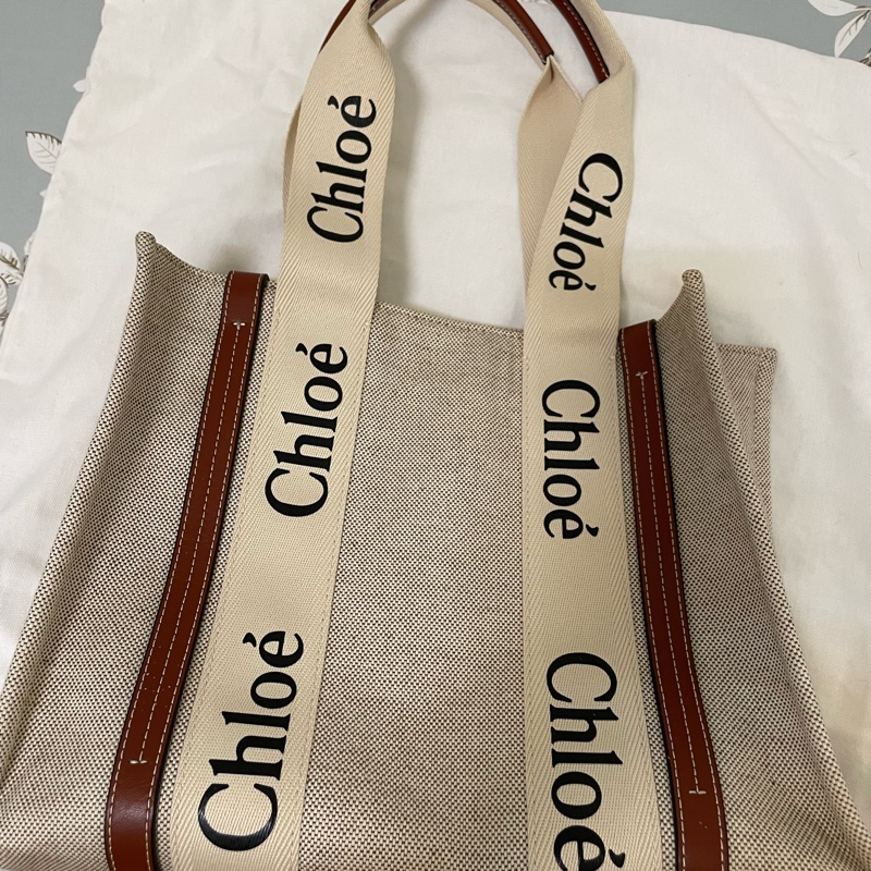 Chloe 中款 woody 帆布皮革托特包-3
