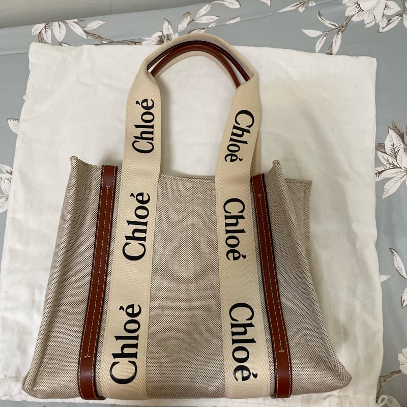 Chloe 中款 woody 帆布皮革托特包-6