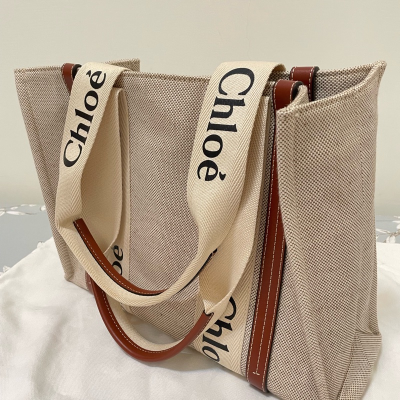 Chloe 中款 woody 帆布皮革托特包-7