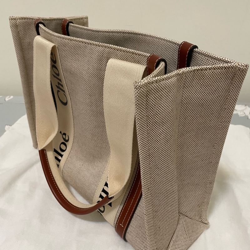 Chloe 中款 woody 帆布皮革托特包-8