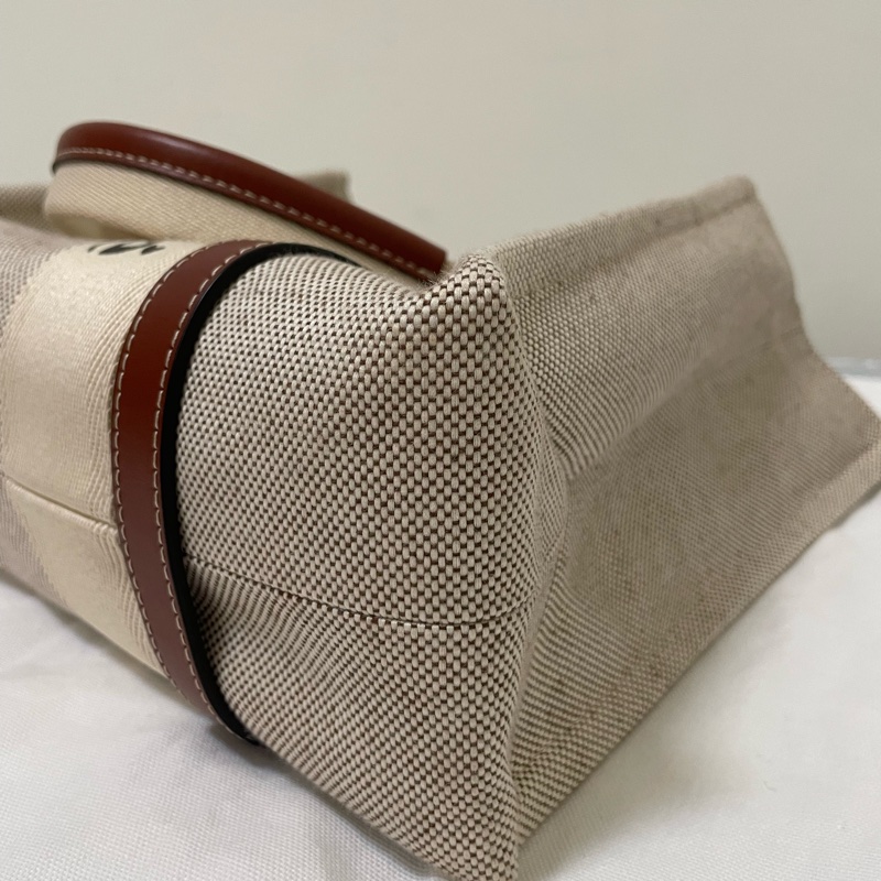 Chloe 中款 woody 帆布皮革托特包-12