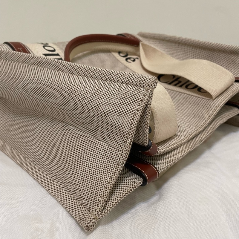 Chloe 中款 woody 帆布皮革托特包-14