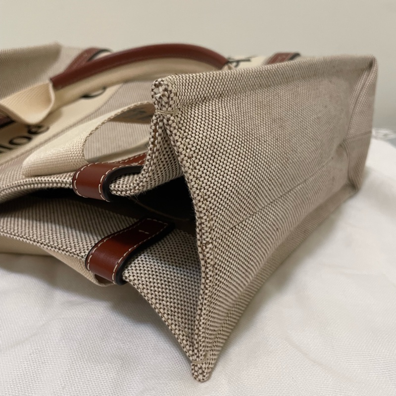 Chloe 中款 woody 帆布皮革托特包-15