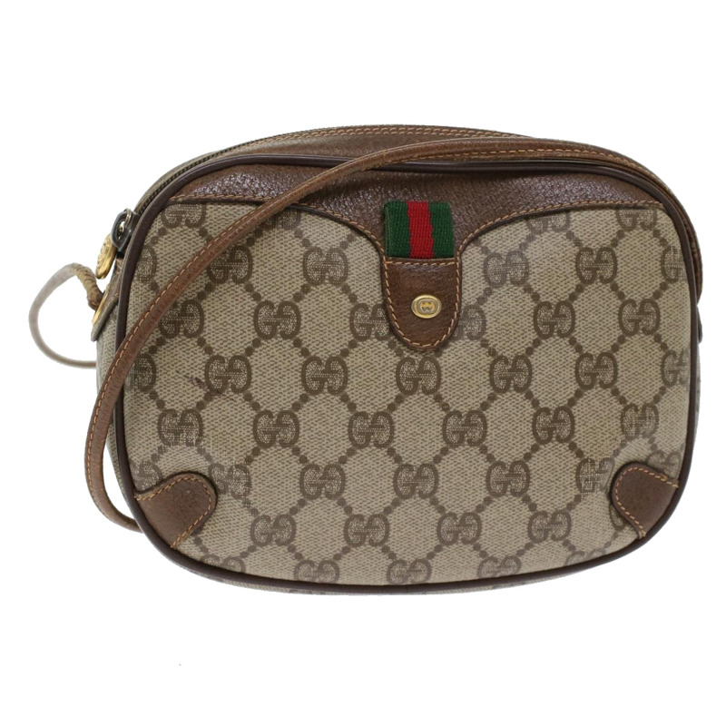【日本直送】GUCCI GG 帆布 Web Sherry Line 單肩包 PVC 皮革米色紅色正品 45604-0