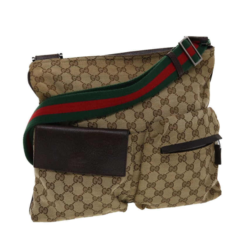 【日本直送】GUCCI GG 帆布 Web Sherry Line 單肩包米色綠紅 169982 正品 ki3107-0