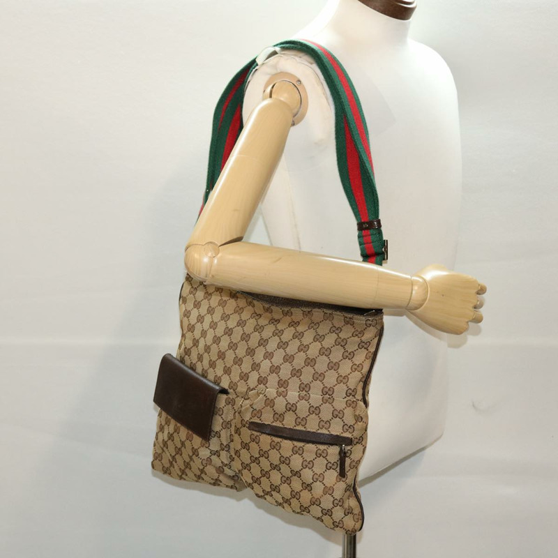 【日本直送】GUCCI GG 帆布 Web Sherry Line 單肩包米色綠紅 169982 正品 ki3107-23