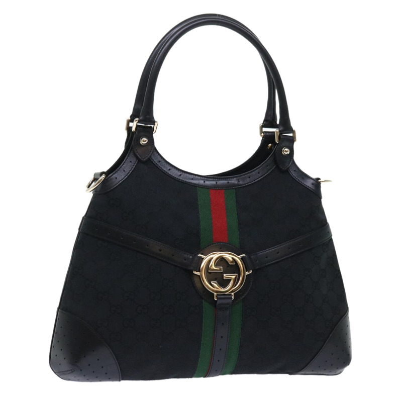 【日本直送】GUCCI GG 帆布互扣織帶 Sherry Line 單肩包黑色正品 50554-0