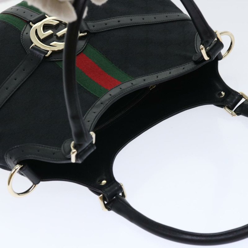 【日本直送】GUCCI GG 帆布互扣織帶 Sherry Line 單肩包黑色正品 50554-5