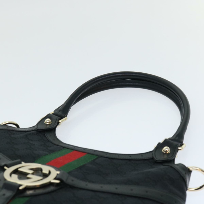 【日本直送】GUCCI GG 帆布互扣織帶 Sherry Line 單肩包黑色正品 50554-7