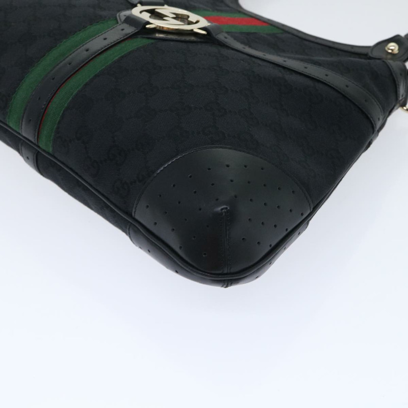 【日本直送】GUCCI GG 帆布互扣織帶 Sherry Line 單肩包黑色正品 50554-8