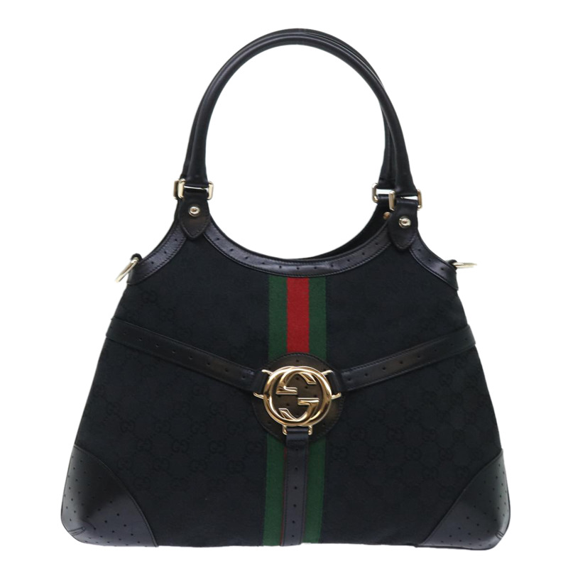 【日本直送】GUCCI GG 帆布互扣織帶 Sherry Line 單肩包黑色正品 50554-12