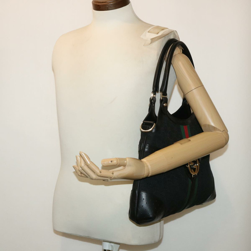 【日本直送】GUCCI GG 帆布互扣織帶 Sherry Line 單肩包黑色正品 50554-20