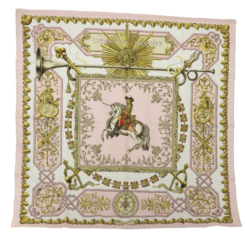 【日本直送】HERMES Carre 90 LVDOVICVS MAGNVS 圍巾絲綢粉紅正品 51901-0
