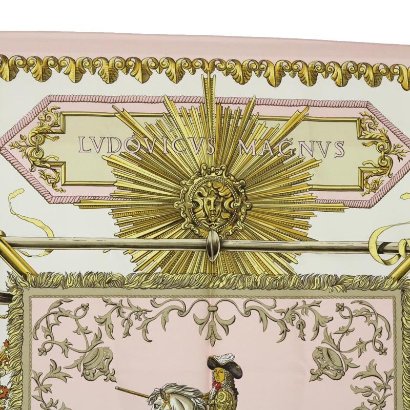 【日本直送】HERMES Carre 90 LVDOVICVS MAGNVS 圍巾絲綢粉紅正品 51901-2