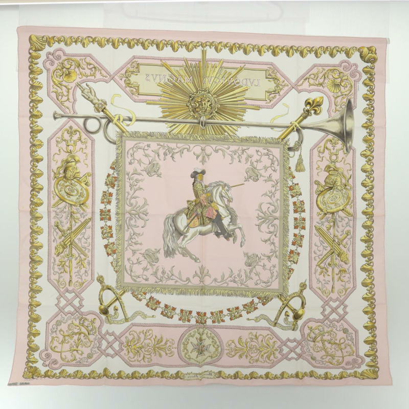【日本直送】HERMES Carre 90 LVDOVICVS MAGNVS 圍巾絲綢粉紅正品 51901-14