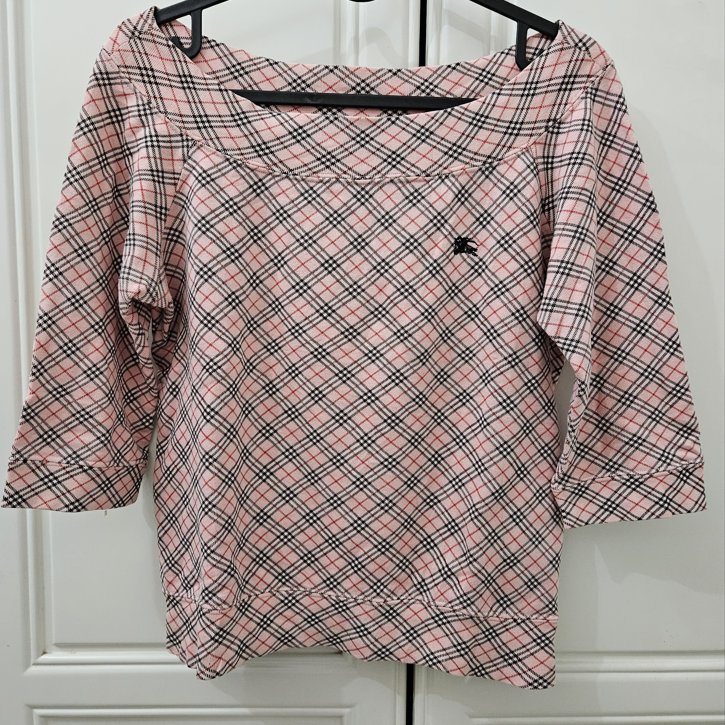 Burberry vintage 日本製-經典格紋粉色露肩上衣-0