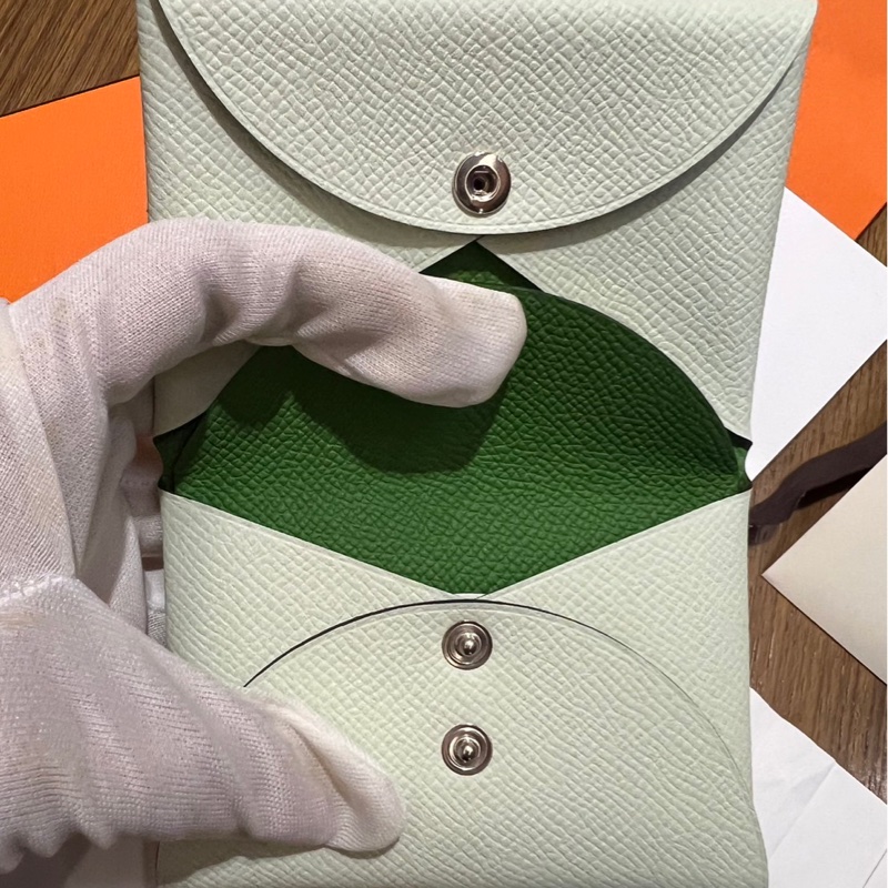 Hermes Calvi Duo 氣泡綠X絲藍綠 卡夾-2