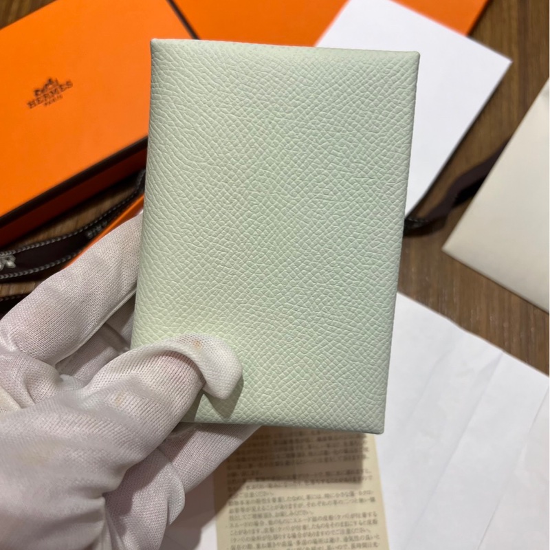 Hermes Calvi Duo 氣泡綠X絲藍綠 卡夾-4