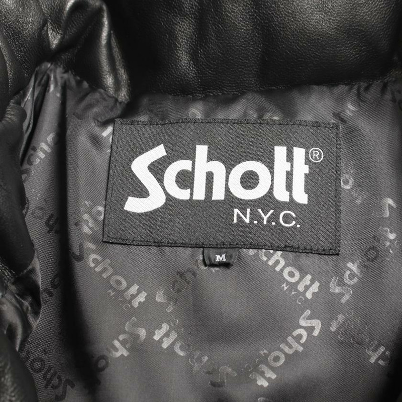 【日本直送】 Schott 肖特 羊肉 皮革 向下 夾克 袖子 分離 羽絨夾克 皮革 黑色 兩款-3
