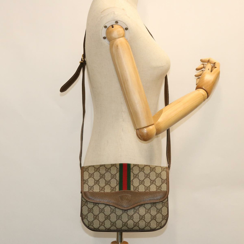 【日本直送】GUCCI GG 帆布 Web Sherry Line 單肩包 PVC 皮革米色紅色正品 ep1504-22