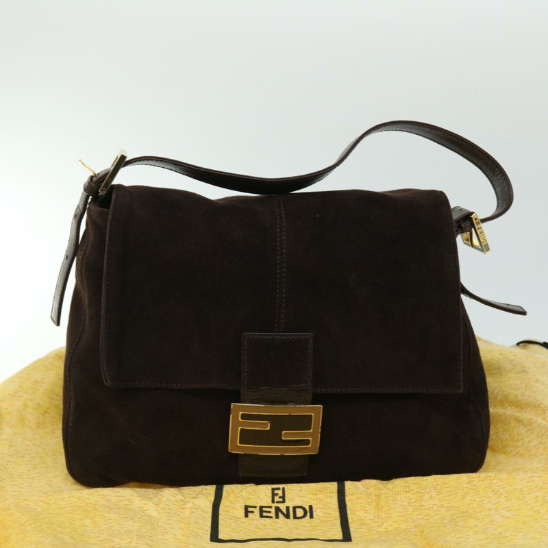 【日本直送】FENDI Mamma Baguette 單肩包絨面革棕色正品 ki3319-11