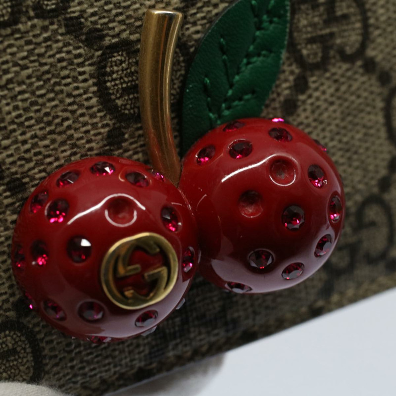 【日本直送】GUCCI GG 帆布櫻桃木錢包 PVC 皮革米色 476050 正品 th3983-11