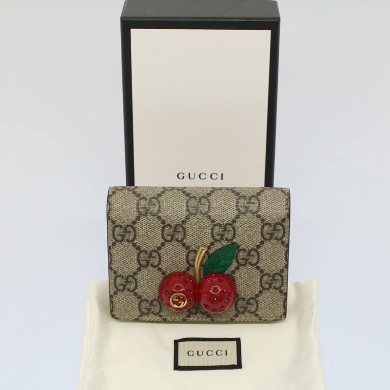 【日本直送】GUCCI GG 帆布櫻桃木錢包 PVC 皮革米色 476050 正品 th3983-23