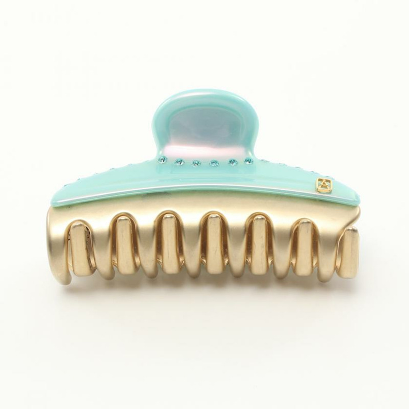 【日本直送】 Alexandre de Paris 亞歷山大 德 巴黎 髮夾 髮飾 水鑽 淺藍色 金色-0