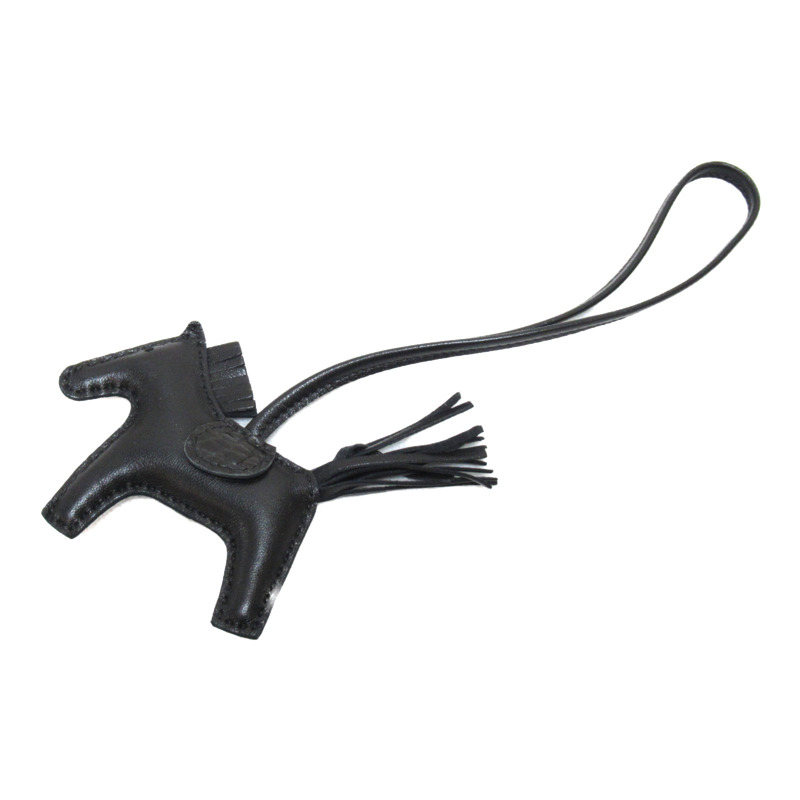 【日本直送】HERMES Rodeo 小號包吊飾 Agneau milo 皮革 短吻鱷魚皮 黑色 二手男女通用-0