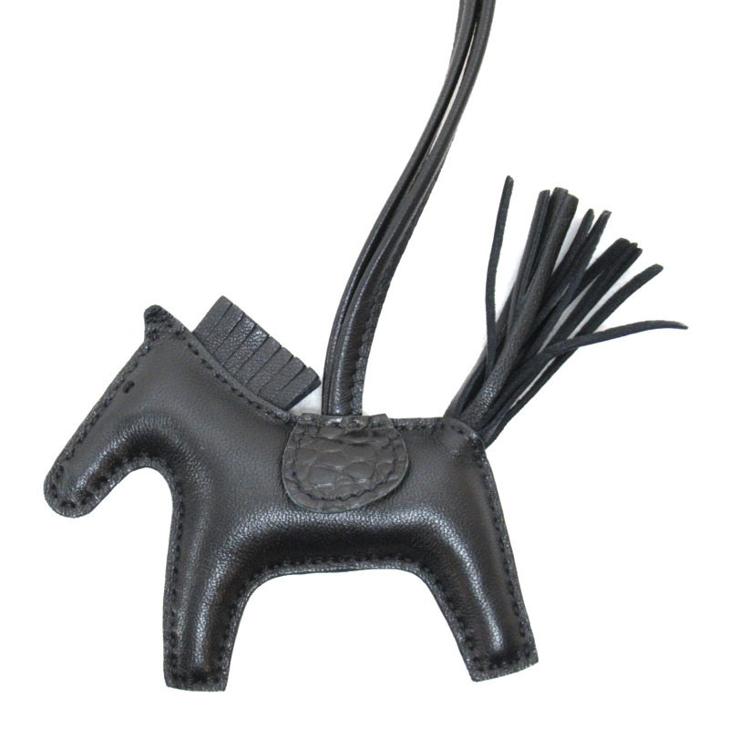 【日本直送】HERMES Rodeo 小號包吊飾 Agneau milo 皮革 短吻鱷魚皮 黑色 二手男女通用-1