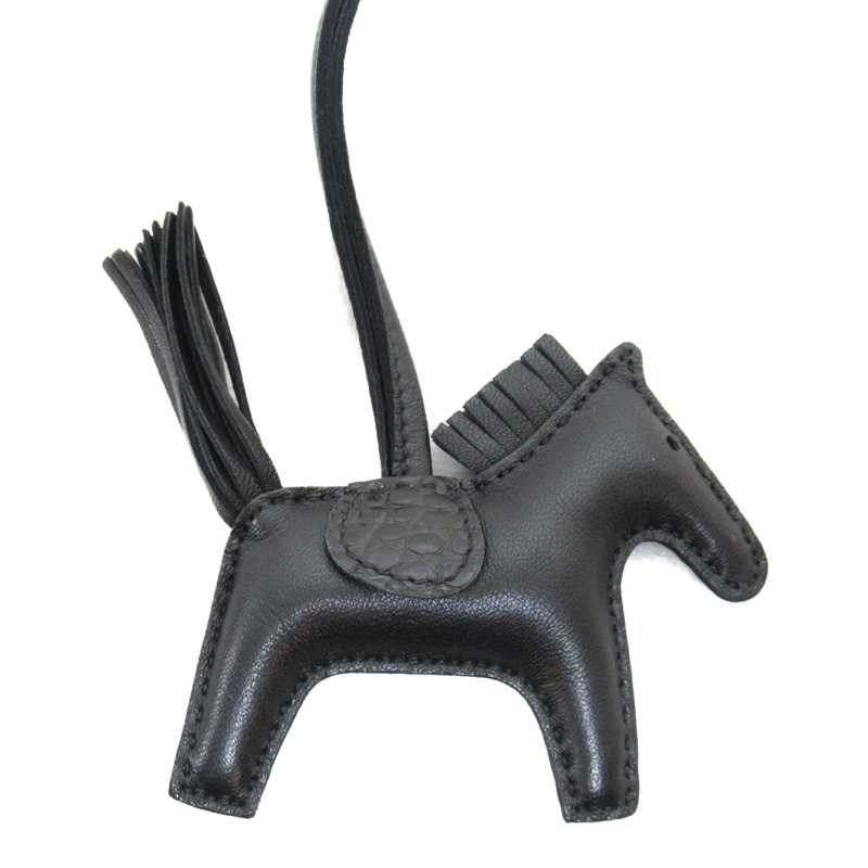 【日本直送】HERMES Rodeo 小號包吊飾 Agneau milo 皮革 短吻鱷魚皮 黑色 二手男女通用-2