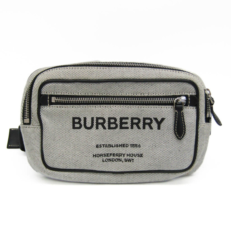 【日本直送】Burberry HORSEFERRY 印花棉帆布腰包 8038902 男士，女士帆布，皮革斜背包黑色，灰白色-0