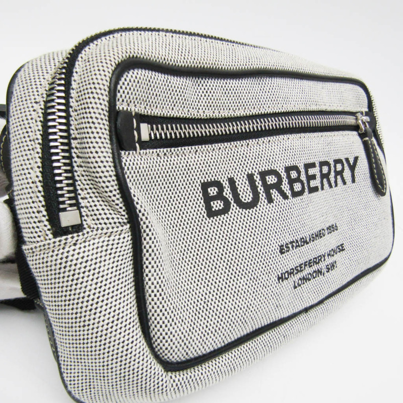 【日本直送】Burberry HORSEFERRY 印花棉帆布腰包 8038902 男士，女士帆布，皮革斜背包黑色，灰白色-3