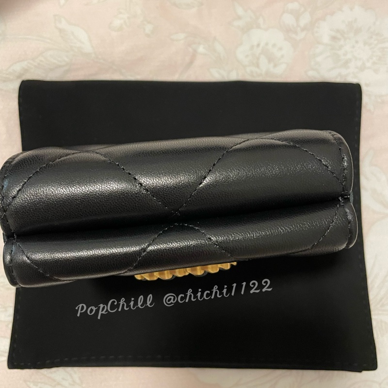 Chanel 19 mini 三折短夾 黑金 全新-19