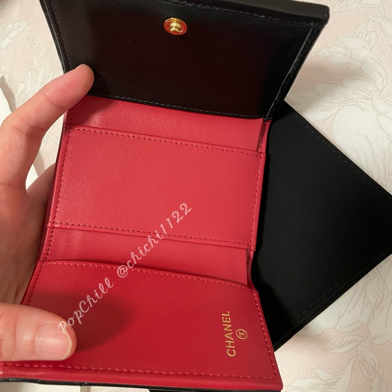Chanel 19 mini 三折短夾 黑金 全新-25
