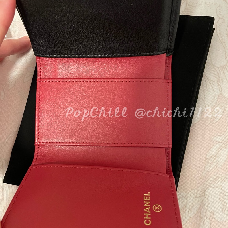 Chanel 19 mini 三折短夾 黑金 全新-33