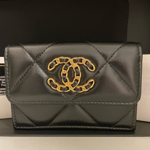 Chanel 19 mini 三折短夾 黑金 全新