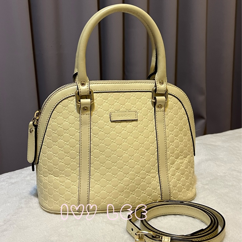 GUCCI 古馳(已售出)449654 經典Guccissima 壓紋 手提/斜背 兩用貝殼包 經典白色 二手精品-13