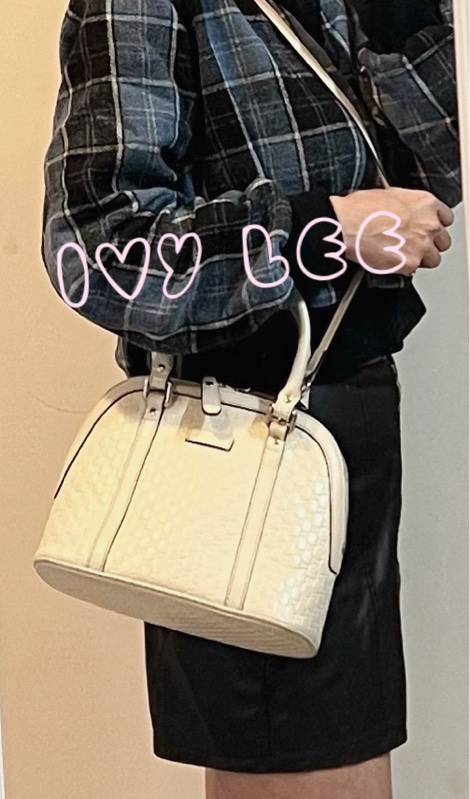 GUCCI 古馳(已售出)449654 經典Guccissima 壓紋 手提/斜背 兩用貝殼包 經典白色 二手精品-31