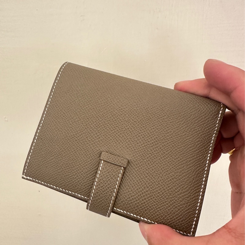 HERMÈS 大象灰H金釦對開短夾-3