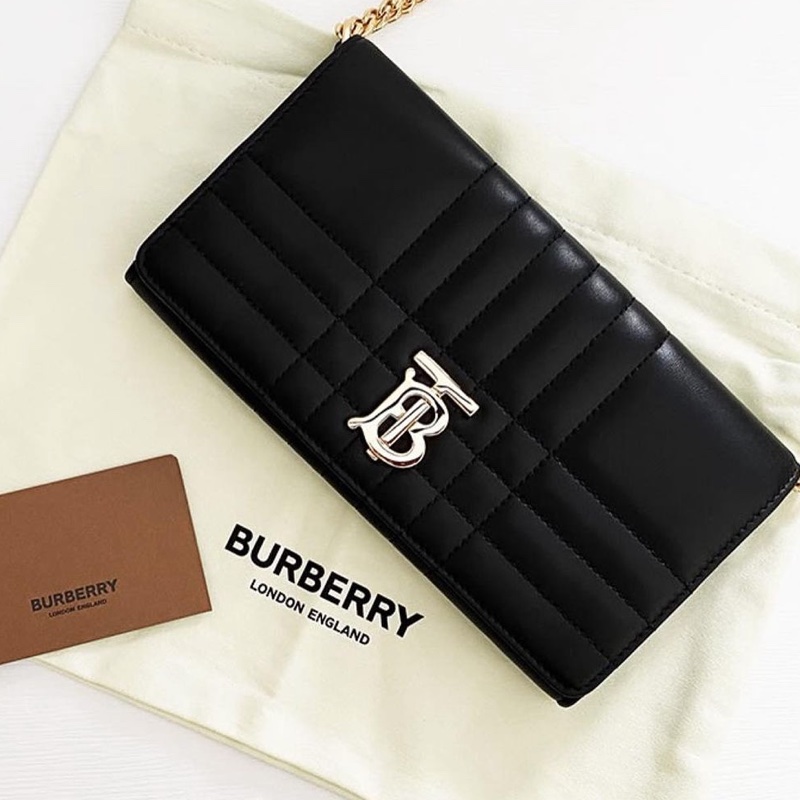 BURBERRY 經典Lola系列TB LOGO格紋绗缝小羊皮WOC斜背包(黑色)-0