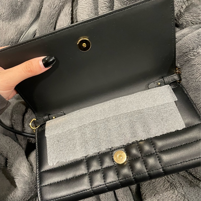 BURBERRY 經典Lola系列TB LOGO格紋绗缝小羊皮WOC斜背包(黑色)-2