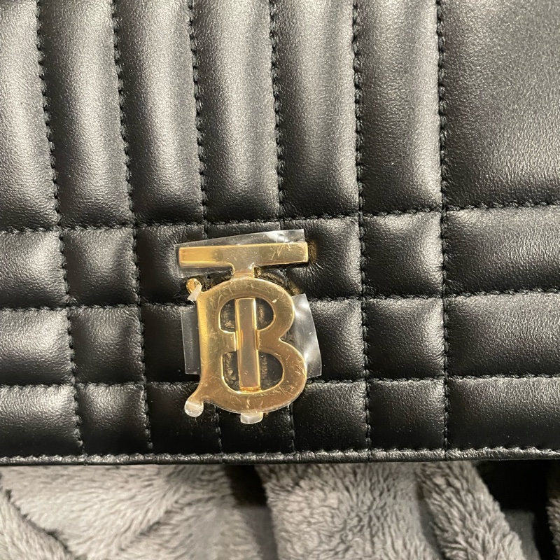 BURBERRY 經典Lola系列TB LOGO格紋绗缝小羊皮WOC斜背包(黑色)-3