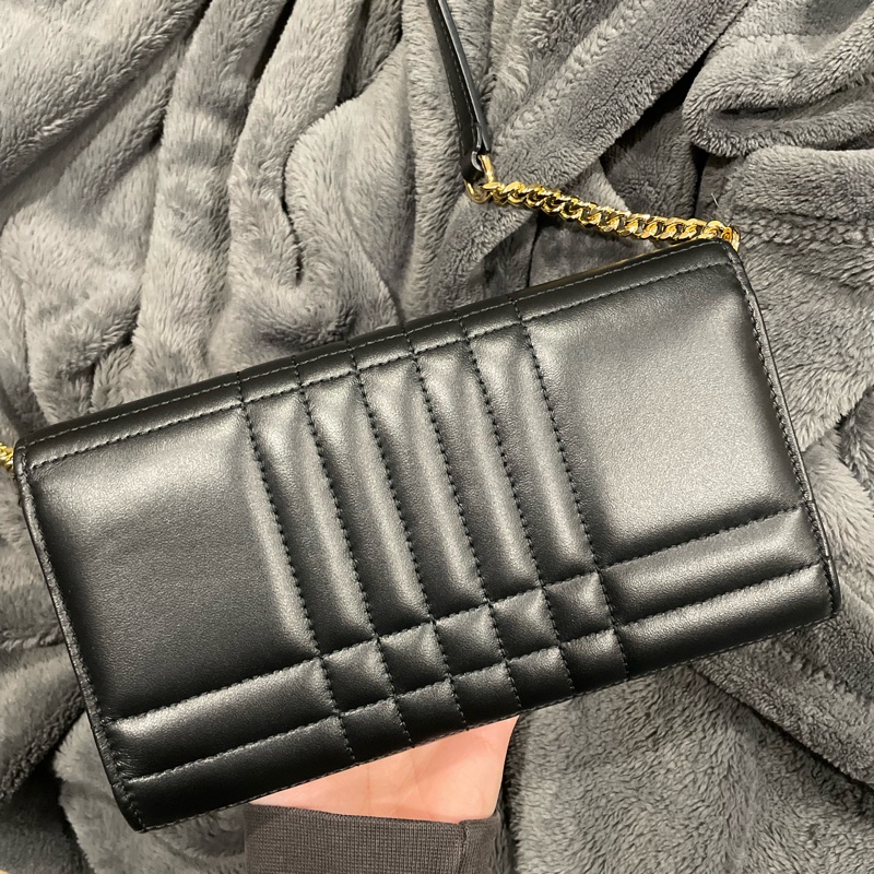 BURBERRY 經典Lola系列TB LOGO格紋绗缝小羊皮WOC斜背包(黑色)-7